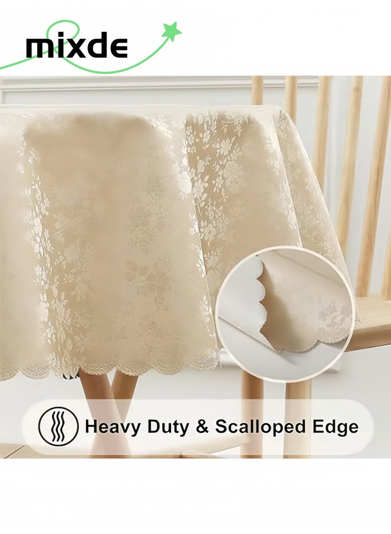 MIXDE Round Tablecloth Waterproof and Oilproof Wipeable Table Cloth, for Kitchen and Dining Room Beige 160CM - Image 2